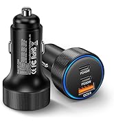 2-Pack Car Charger,3 Ports 93W Super Fast Cigarette Lighter Adapter with PD & QC 3.0,Dual USB-C +...