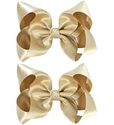OAOLEER Hair Bows for Girls,Gold Satin Alligator Clips Sparkling Ribbon Bow | 2PCS 4.5inch Sparkl...