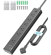 Inhwatek Surge Protector Power Strip, Mountable Power Strip, 6ft Flat Plug Extension Cord with Mu...