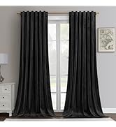 HOMEIDEAS Black Velvet Blackout Curtains 52 X 96 Inches, 2 Panels Soft and Thick Room Darkening C...