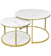 AT-VALY Coffee Table Set of 2 Nesting Tables,Round Side Table for Living Room, Small Accent Table...