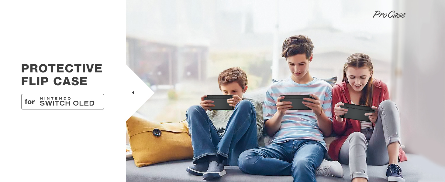 ProCase Flip Cover for Nintendo Switch OLED with 2 Pack Tempered Glass Screen Protectors
