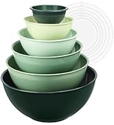 6-Piece Plastic Mixing Bowl Set with Lids for Kitchen, Nesting Storage Bowls for Baking, Prepping...