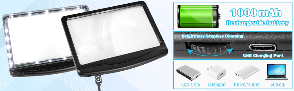 magnifying glass with light rechargeable
