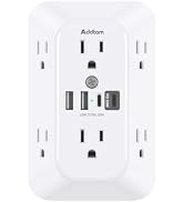 Addtam Surge Protector Outlet Extender, 6-Outlet Splitter with 4 USB Wall Charger(PD 20W), Multi ...