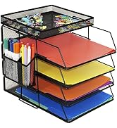 Neudeco 4-Pack Stackable Desk File Document Letter Tray with Drawer Organizer Holder and Pen Hold...