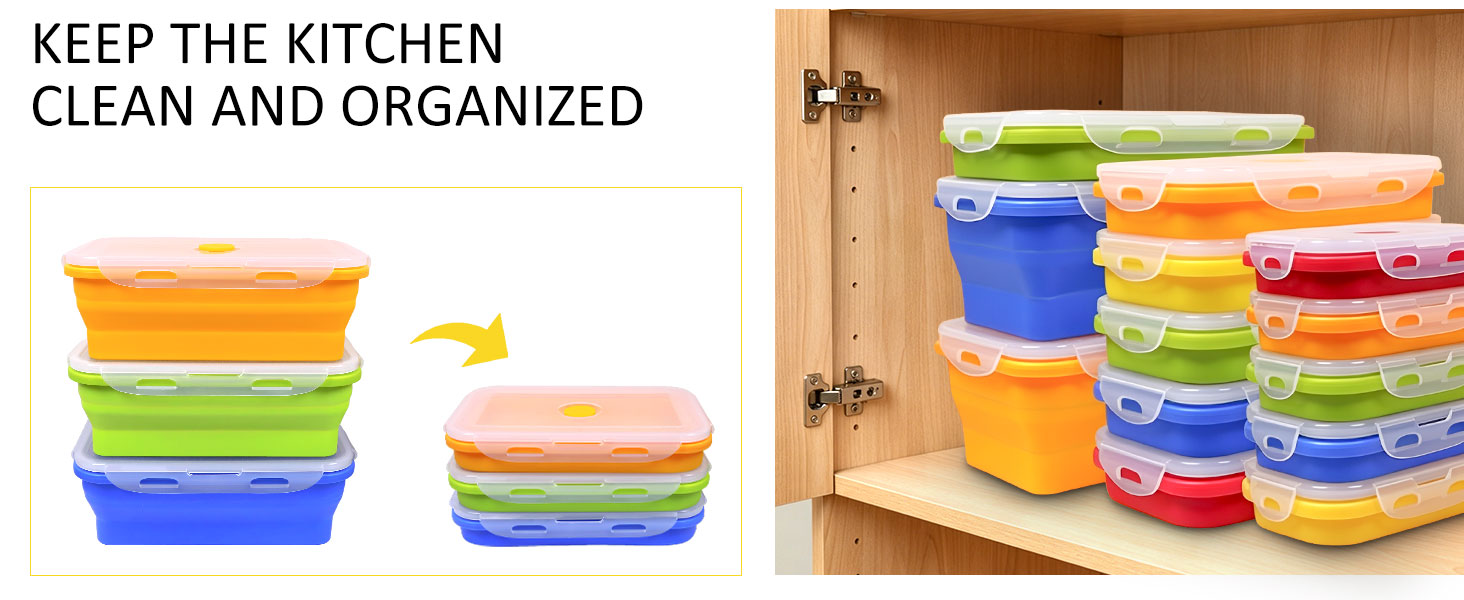 Collapsible Silicone Food Storage Containers with Leak-Resistant Lids