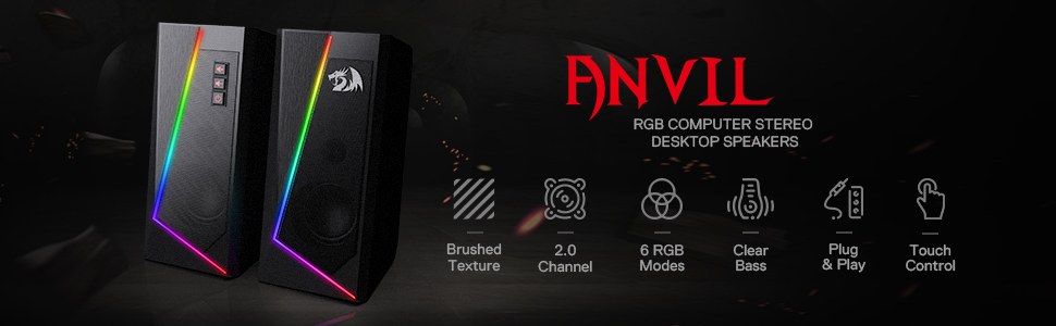 Redragon GS520 speaker with RGB and clear bass for gaming desks delivers immersive sound