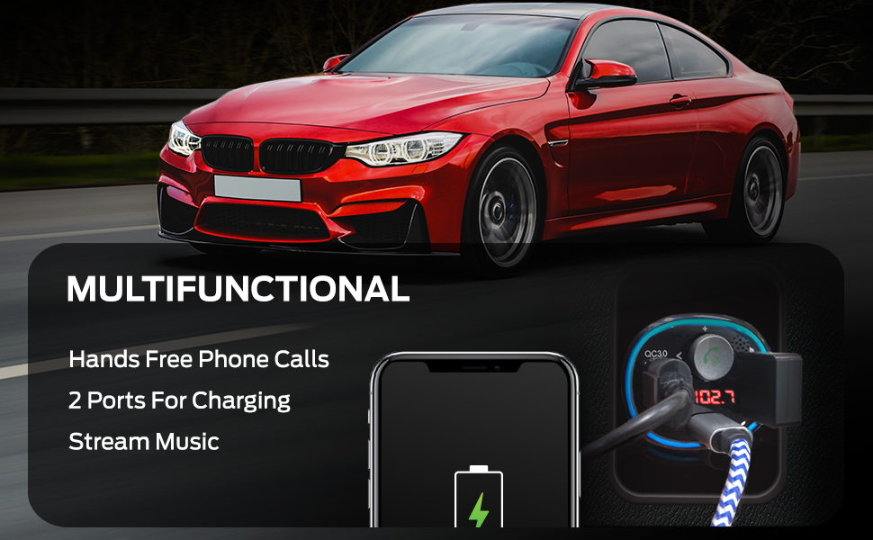 Hands-Free Phone Calls and Car Charging Ports, Music Streaming, Type-C Charging Ports, Car Charger,