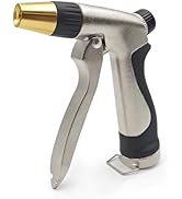 High Pressure Garden Hose Spray Nozzle - Upgraded 4 Mode Full Brass, Heavy Duty Metal with Non-Sl...