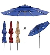 DUMOS LED Outdoor Patio Umbrella 10 FT UV-Resistant Market Umbrella with Tilt Adjustment & Crank ...