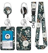 Giancomics Floral Lanyards for Id Badges, Weeds ID Badge Holder with Retractable Reel, Vintage Te...