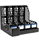 M&G Magazine File Holder Desktop Organizer, 4 Compartments Plastic File Holder Book Organizer wit...