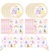 41Pcs Princess Birthday Party Decorations,Pink Princess Themed Tableware Set,Include Princess Pla...