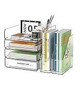 FANXIYQ 4-Tier Acrylic Paper Tray Organizer with Bookends