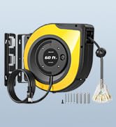 DEWENWILS Retractable Cord Reel, 60 FT Heavy Duty Extension Cord, 12AWG/3C SJTOW, 3 Grounded Outl...