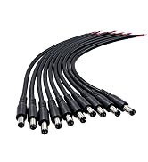 GGIPOWY DC Barrel Connector 5.5mmx2.1mm Male to Bare Wire, 1ft, 10-Pack | 18AWG DC Power Pigtail ...