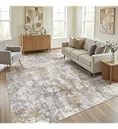 WITSHOCK 9x12 Rugs for Living Room - Washable Modern Abstract Soft Low Pile Non-Slip Neutral Larg...