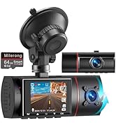Dual Dash Cam Front and Inside with 64GB Card,Milerong X25 1080P Dash Camera for Cars with Infrar...