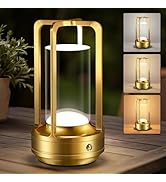 Rechargeable Table Lamp for Outdoor Indoor: Cordless Portable Table Lamps with 3 Color Stepless D...