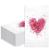 WRAPAHOLIC 50Pcs Valentine's Day Paper Napkins - 3-Ply Watercolor Love Pattern Guest Disposable H...