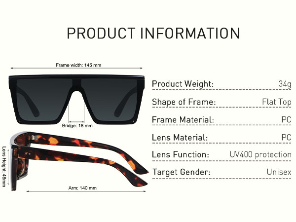 LYZOIT Square Oversized Sunglasses for Women Men Big Flat Top Fashion Shield Large UV Rimless Shades