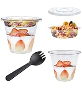 Slomg 9 oz 50 Sets Plastic Parfait Cups with Flat Lids, Disposable Clear Fruit Dessert Cups with ...