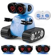 SGILE Remote Control Robot Toys with Music and Led Emojis Eyes, Auto-Demonstration, RC Rechargeab...