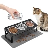 Elevated Cat Bowls with Food Mat, ShineMe 15°Tilted Anti Vomiting Raised Cat Food and Water Bowls...