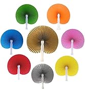 Bestage 24 Pieces Decorative Paper Folding Hand Fans Handheld,Multicolor Round Wedding Foldable F...
