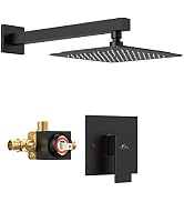 SunCleanse Matte Black Shower Faucet Set With Valve, Bathroom Shower System Included Stainless St...