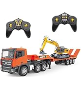 Fistone RC Semi Truck & Excavator Toy Set, 2.4Ghz Remote Control Flatbed Truck with Excavator Toy...
