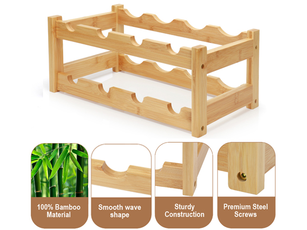 Easy-Assembly Freestanding Bamboo Wine Racks Countertop for Kitchen Pantry Dining Room Bar