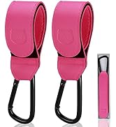 Stroller Hooks -2 Pack, MIAOKE Premium Leather Stroller Clip Accessories with Black Carabiner for...