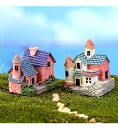 Tnyvm 2-Pack Mini Resin Fairy House Set - DIY Enchanted Cottage Decor for Terrariums/Bonsai/Dollh...