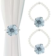 OCIOLI 2 Pack of Pearl Magnetic Curtain Tiebacks with Handmade Flower Decorative Curtain Holdback...