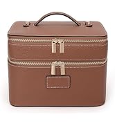 HiTotes Large Makeup Bag Duo Vanity Case for Women Leather Makeup Case Travel Toiletry Bag Portab...