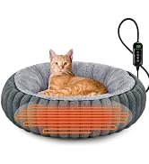 INVENHO Heated Cat Beds for Indoor Cats and Small Dogs, 20" Cozy Donut Heated Pet Bed with Timer ...