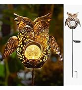 Go2garden Solar Lights Outdoor Owl Decorative Metal Stakes Lights Crackle Glass Light for Lawn, Y...