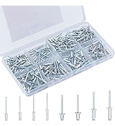KURUI Pop Rivets Assortment Kit, 190PCs Aluminum Rivets Set in 8 Sizes 1/8*1/4", 1/8*5/16", 1/8*3...