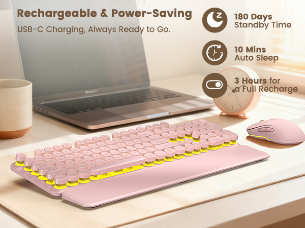 the keyboard and mouse are rechargeable via the included USB-C cable