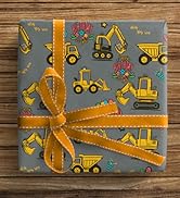 ZINTBIAL Construction Vehicle Wrapping Paper for Kids Birthday - Excavators, Bulldozers, Dump Tru...