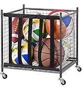 Mythinglogic Rolling Sports Ball Storage Cart, Sports Lockable Ball Storage Locker with Elastic S...