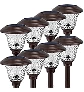 BEAU JARDIN 8 Pack Solar Pathway Lights Color Changing + Bright White Outdoor Garden Stake Glass ...