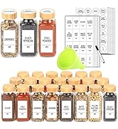 SWOMMOLY 24 Pcs Glass Spice Jars with Labels, 8 oz Spice Jars with Bamboo Lids, Empty Square Spic...