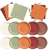 CMUSKO Fall Wedding Decorations - 60Pcs Sage Green Orange Plates & Napkins Set Autumn Thanksgivin...