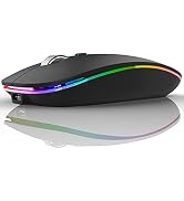 TENMOS Wireless Bluetooth Mouse, LED Slim Dual Mode (Bluetooth 5.1 + USB) 2.4GHz Rechargeable Sil...