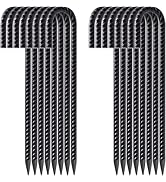 FEED GARDEN 12 Inch 16 Pack Rebar Stakes Heavy Duty J Hook, Galvanized Ground Stakes Tent Stakes ...