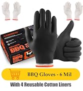 ANBOSON BBQ Gloves for Cooking Baking Grilling, 100 Count Disposable Nitrile Gloves and 4 Count C...