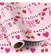 RUSPEPA Valentine's Day Wrapping Paper Roll, Mini Roll, Pink Red Charms Bow Cherry Heart Design G...